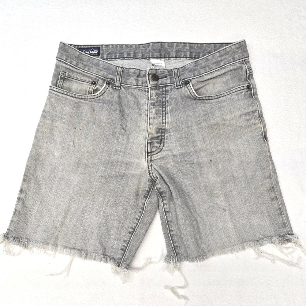 Patagonia Mens 33 Grey Organic Cotton Denim Cut Off Shorts Frayed Hem Stretch